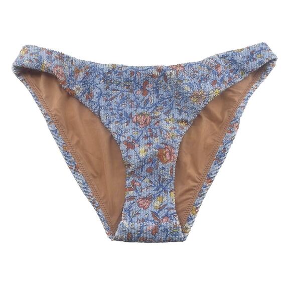 J Crew Scrunchie Hipster Bikini Bottoms Blue Afternoon Floral Size Med BF178 New - Picture 1 of 7